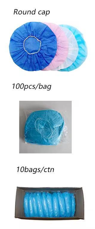 OEM Factory Spunbond Non Woven PP Fabric Latex Free White Blue Green Pink Red Disposable Bouffant Caps 21′/24′ Inch Diameter 53/60cm 10/12GSM 100/Bx 1000pack
