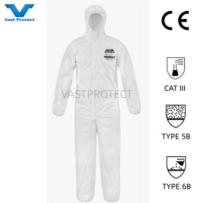 55 gm-70 gm Einweg-Coveralls für den kundenspezifischen US-Markt von CE Cat3 Type4/5/6