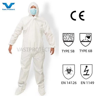 Anti-statische CE-Typ 5/6 Mikroporöse/PP/SMS-Industrielle PPE Einwegschutzbekleidung