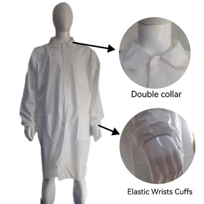 Weißes Mikroporöses Wasserdichtes Staubdichtes Unisex-Uniform-Labormantel mit elastischen Handgelenkmanschetten