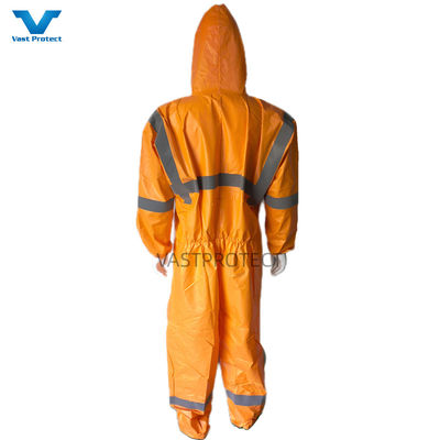 EN1149 Coverall 56GSM Mikroporös USA PPE Einweggerät mit orangefarbenem Reflektorband