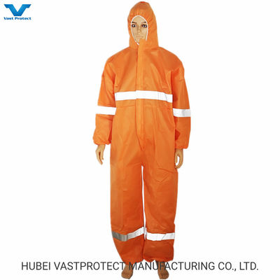 Einweg-Coveralls mit reflektierenden Streifen aus Mikroporösem/SMS/Nichtgewebtem/PP-Material