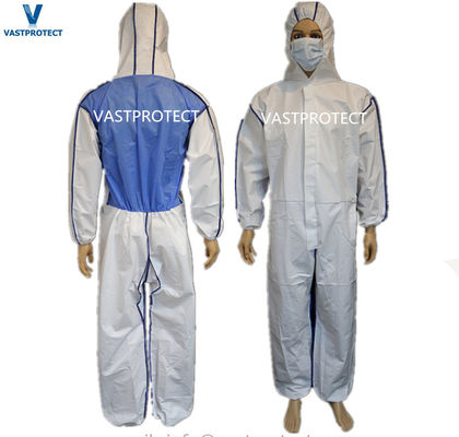 Mikroporöse Einweg-Coveralls elastische Handgelenke und Knöchel mit atmungsaktivem SMS-Rückteil