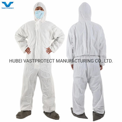 CE Kategorie 3 Typ 5 6 Mikroporöse weiße Einweg-Coveralls mit grauer Stiefelhülle