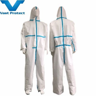 Weißes, atmungsaktives, einmaliges Mikroporöses Coverall mit individueller Anforderung und Blautape