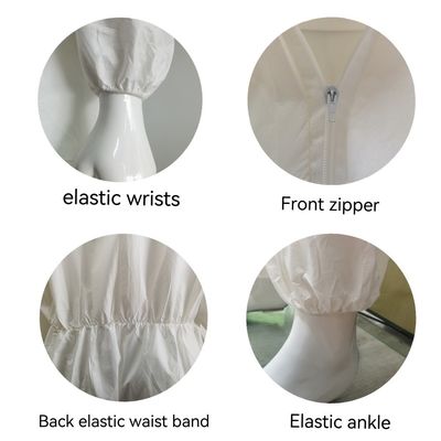 Flüssigkeitsdichte weiße Einweg-Coveralls mit Kapuze 50000 PCS/Tag Produktionskapazität
