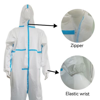 55GSM-70GSM Mikroporöse Schutzhütte Arbeitsausrüstung Chemische Sicherheitsbekleidung mit Strickband