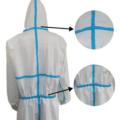55GSM-70GSM Mikroporöse Schutzhütte Arbeitsausrüstung Chemische Sicherheitsbekleidung mit Strickband