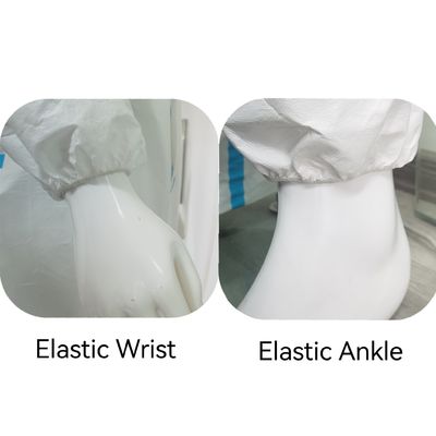 55GSM-70GSM Mikroporöse Schutzhütte Arbeitsausrüstung Chemische Sicherheitsbekleidung mit Strickband