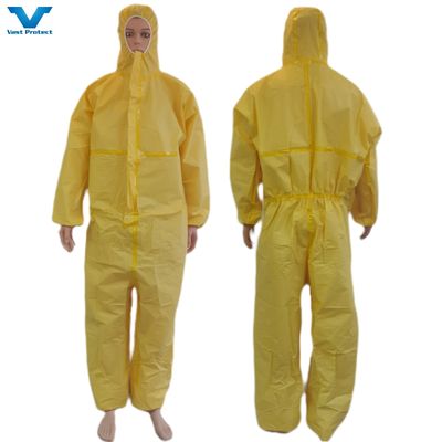 Gewässert Gelb Einweggedruckter Chemikalienbeständiger Schutzanzug 175*140cm PP PE