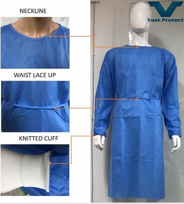 Medizinische Qualität SMS Isolationskleid Reißbeständig Einweg-Chirurgie-Kleid ANSI Stufe 1/2/3
