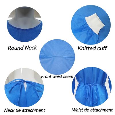 Schutzkleid mit gestrickten Manschetten aus weichem, antistatischem Stoff VPT-501 Hals/Rückenverschluss Blau PP Nonwoven