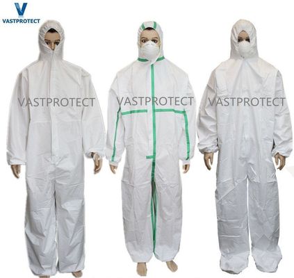 Einweg-Kleid mit Kapuze, Reißverschluss, Vorderklappe, elastische Manschetten, Knöchel und Kapuze