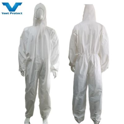 Wasserdichte, atmungsaktive, weiße PP-PE-Coveralls mit elastischem Handgelenk und ohne Schuhdeckel