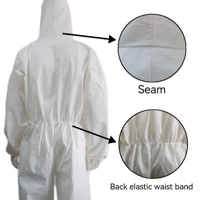 Wasserdichte, atmungsaktive, weiße PP-PE-Coveralls mit elastischem Handgelenk und ohne Schuhdeckel