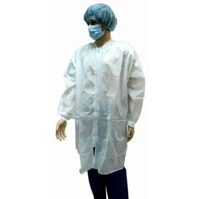 Unisex Tyvek Mikroporöser weißer Einweg-Labormantel mit T-Shirt Kragen offene Manschetten Taschen