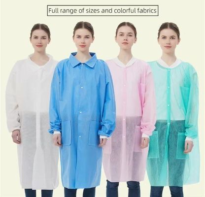 Weißer Labormantel aus microporosem PP-SMS-Material und gestricktem Kragen S-XXL