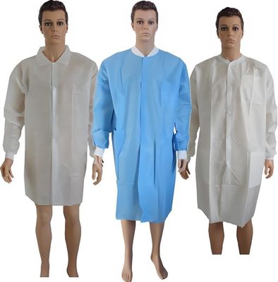 Weißer Labormantel aus microporosem PP-SMS-Material und gestricktem Kragen S-XXL