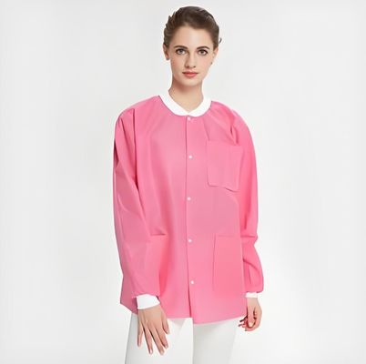 Weißer Labormantel aus microporosem PP-SMS-Material und gestricktem Kragen S-XXL