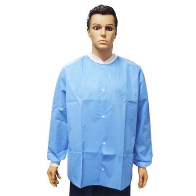 Einweg-Polypropylen-Labormantel mit elastischen Handgelenken und Schnappverschluss Unisex wasserdicht