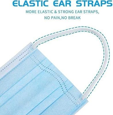 Elastische Nasenklammer 3 Ply-Ohrschleife Einweg-blaue Gesichtsmaske für weiche Haut und Komfort